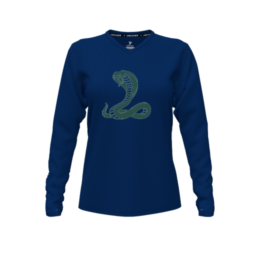 [FTLVCFNV-FYXS-LOGO3] Comfort T-Shirt (Female Youth XS, Navy, V Neck, Logo 3, Long Sleeve)