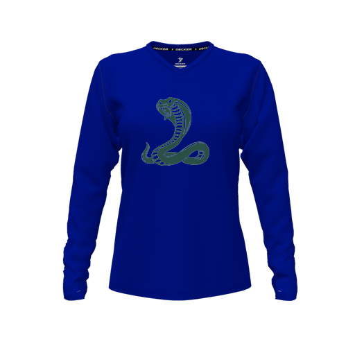 [FTLVCFRY-FYXS-LOGO3] Decker Comfort T-Shirt (Female Youth XS, Royal, V Neck, Logo 3, Long Sleeve)