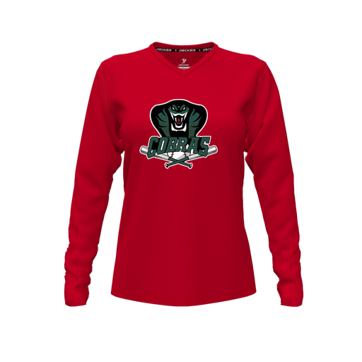 [FTLVCFRD-FYXS-LOGO2] Decker Comfort T-Shirt (Female Youth XS, Red, V Neck, Logo 2, Long Sleeve)