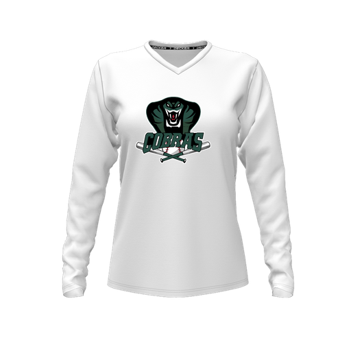 [FTLVPTWH-FYXS-LOGO2] Decker Performance T-Shirt (Female Youth XS, White, V Neck, Logo 2, Long Sleeve)