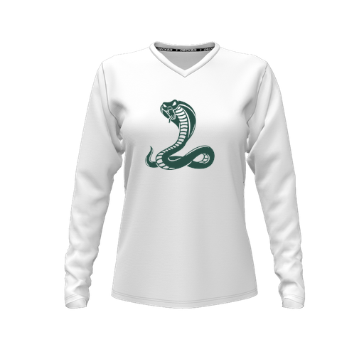 [CUS-DFW-TEES-PER-VNK-LSL-WHT-FYXS-LOGO3] Performance T-Shirt (Female Youth XS, White, V Neck, Logo 3, Long Sleeve)