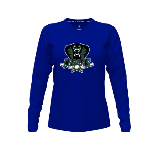 [FTLVPTRY-FYXS-LOGO2] Decker Performance T-Shirt (Female Youth XS, Royal, V Neck, Logo 2, Long Sleeve)