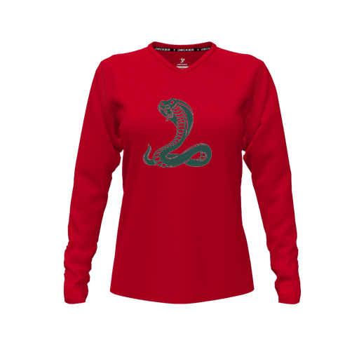 [FTLVPTRD-FYXS-LOGO3] Decker Performance T-Shirt (Female Youth XS, Red, V Neck, Logo 3, Long Sleeve)