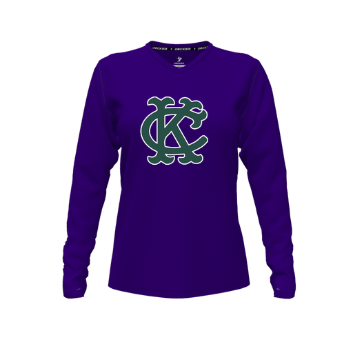 [CUS-DFW-TEES-PER-VNK-LSL-PUR-FYXS-LOGO1] Performance T-Shirt (Female Youth XS, Purple, V Neck, Logo 1, Long Sleeve)