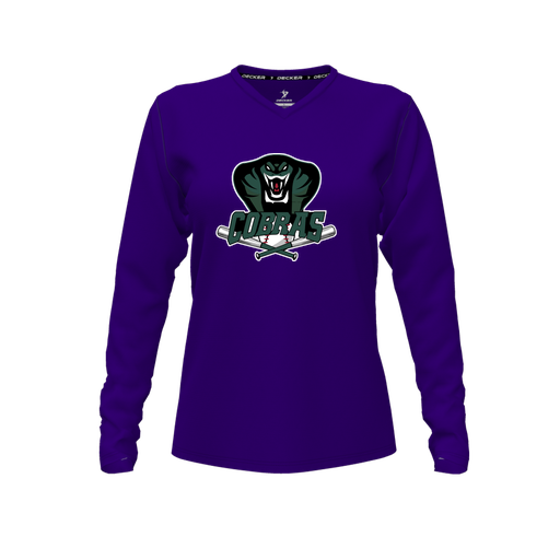 [FTLVPTPP-FYXS-LOGO2] Decker Performance T-Shirt (Female Youth XS, Purple, V Neck, Logo 2, Long Sleeve)