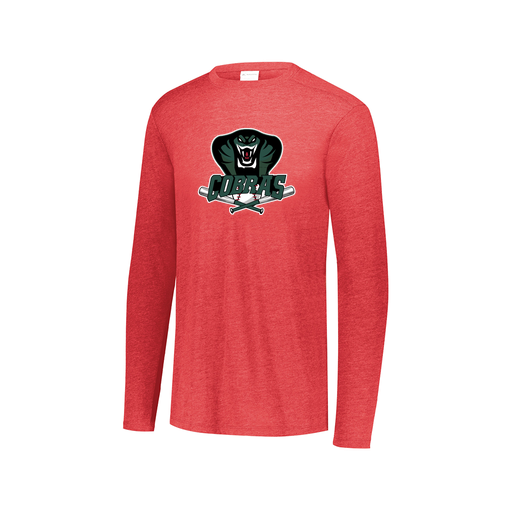 [3075.V96.XS-LOGO2] Decker Men's Tri-Blend T-Shirt - Long Sleeve (Adult XS, Red, Logo 2)